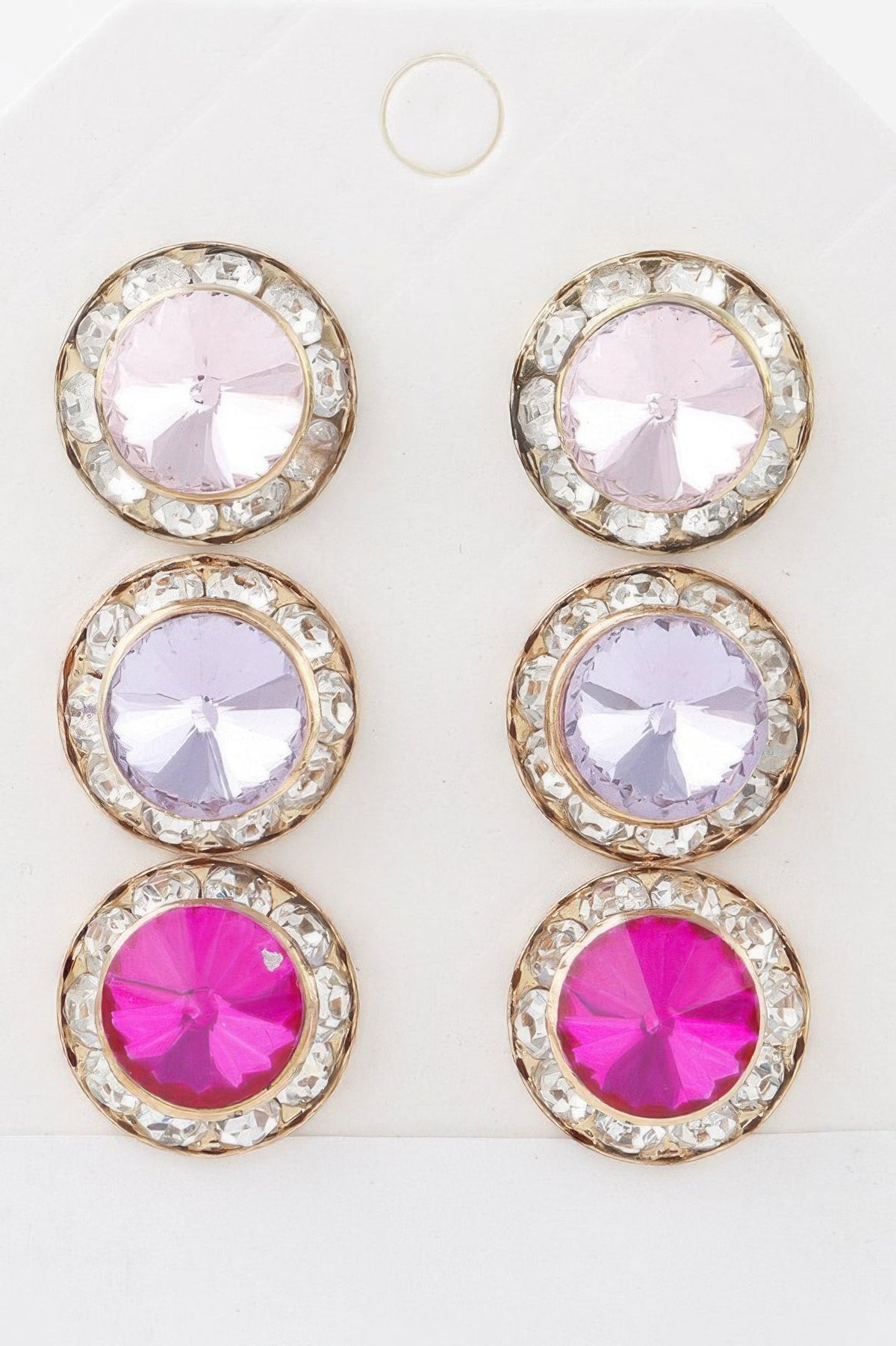 Triple Jeweled Stud Earrings Set