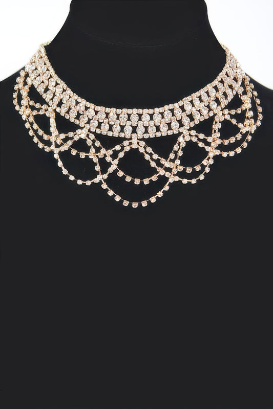Double Strand Rhinestone Layered Necklace