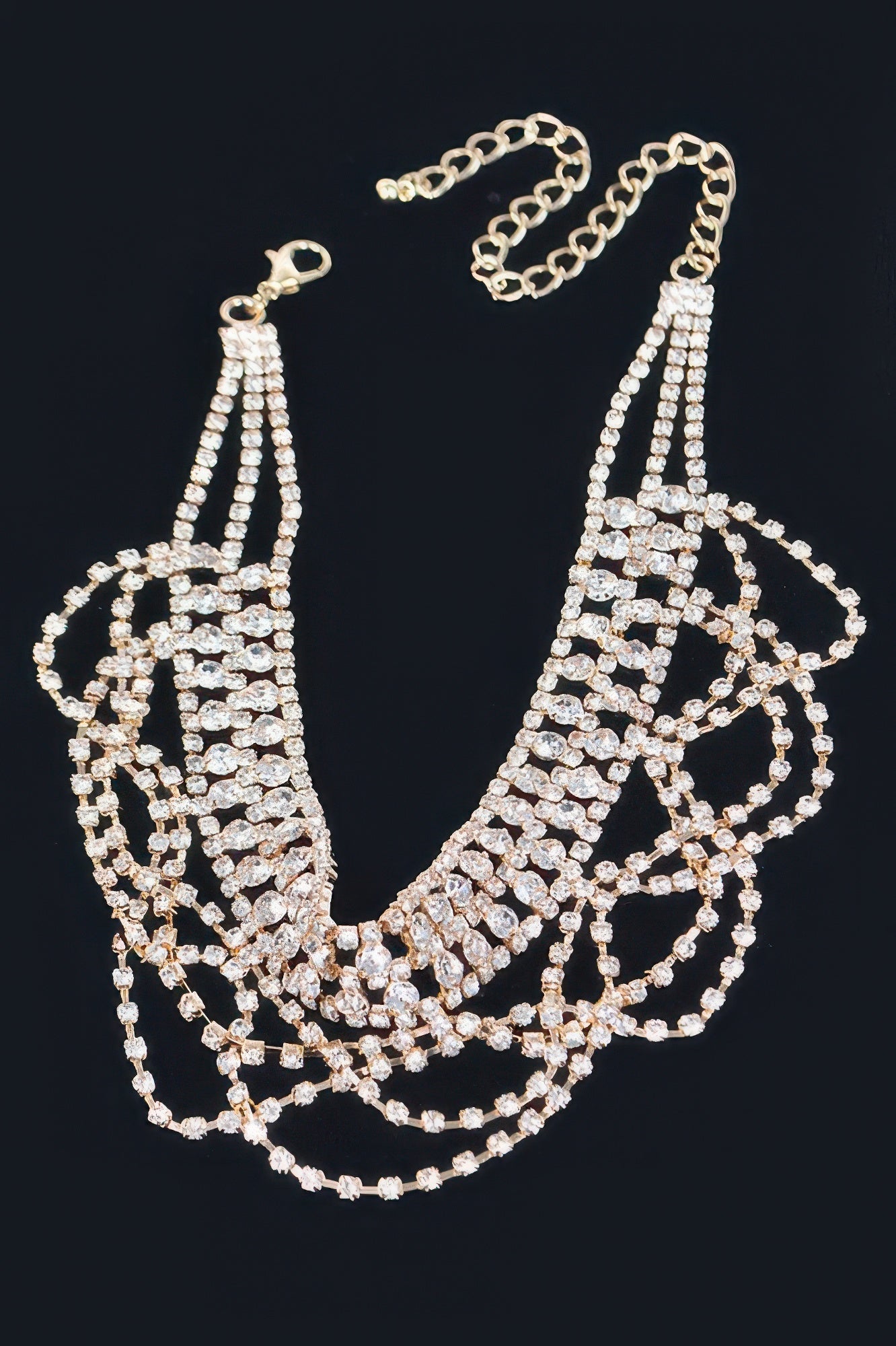Double Strand Rhinestone Layered Necklace