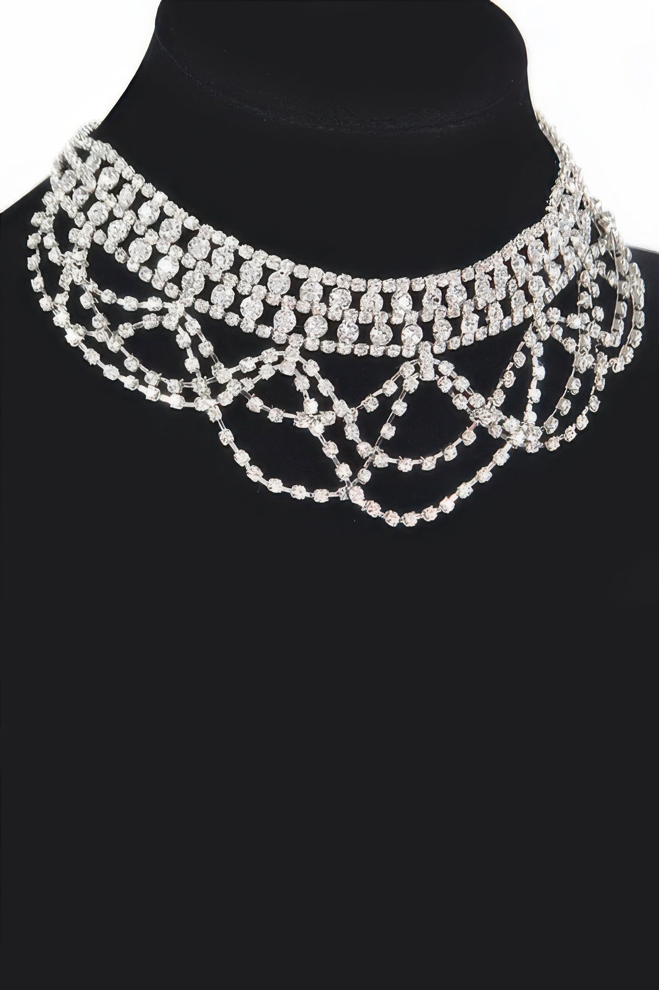 Double Strand Rhinestone Layered Necklace