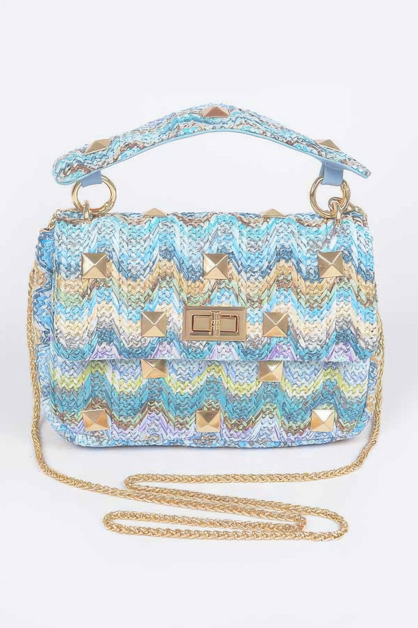 Faux Straw Flap Top Handle Bag