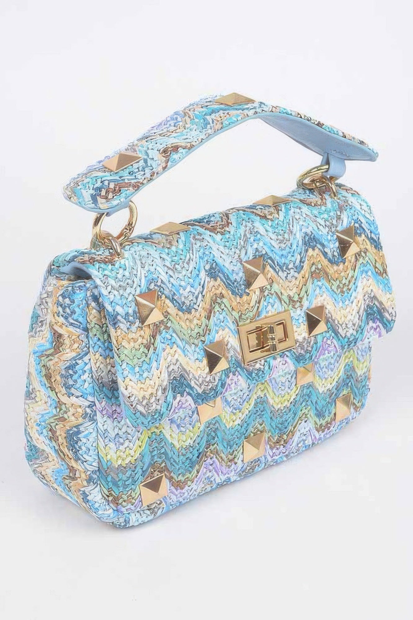 Faux Straw Flap Top Handle Bag