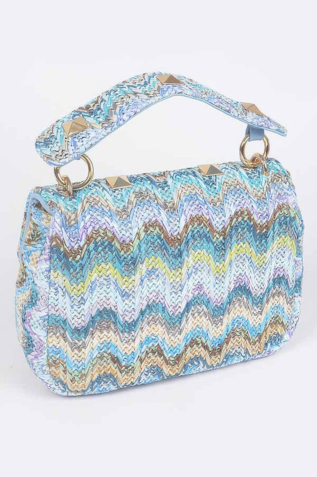 Faux Straw Flap Top Handle Bag