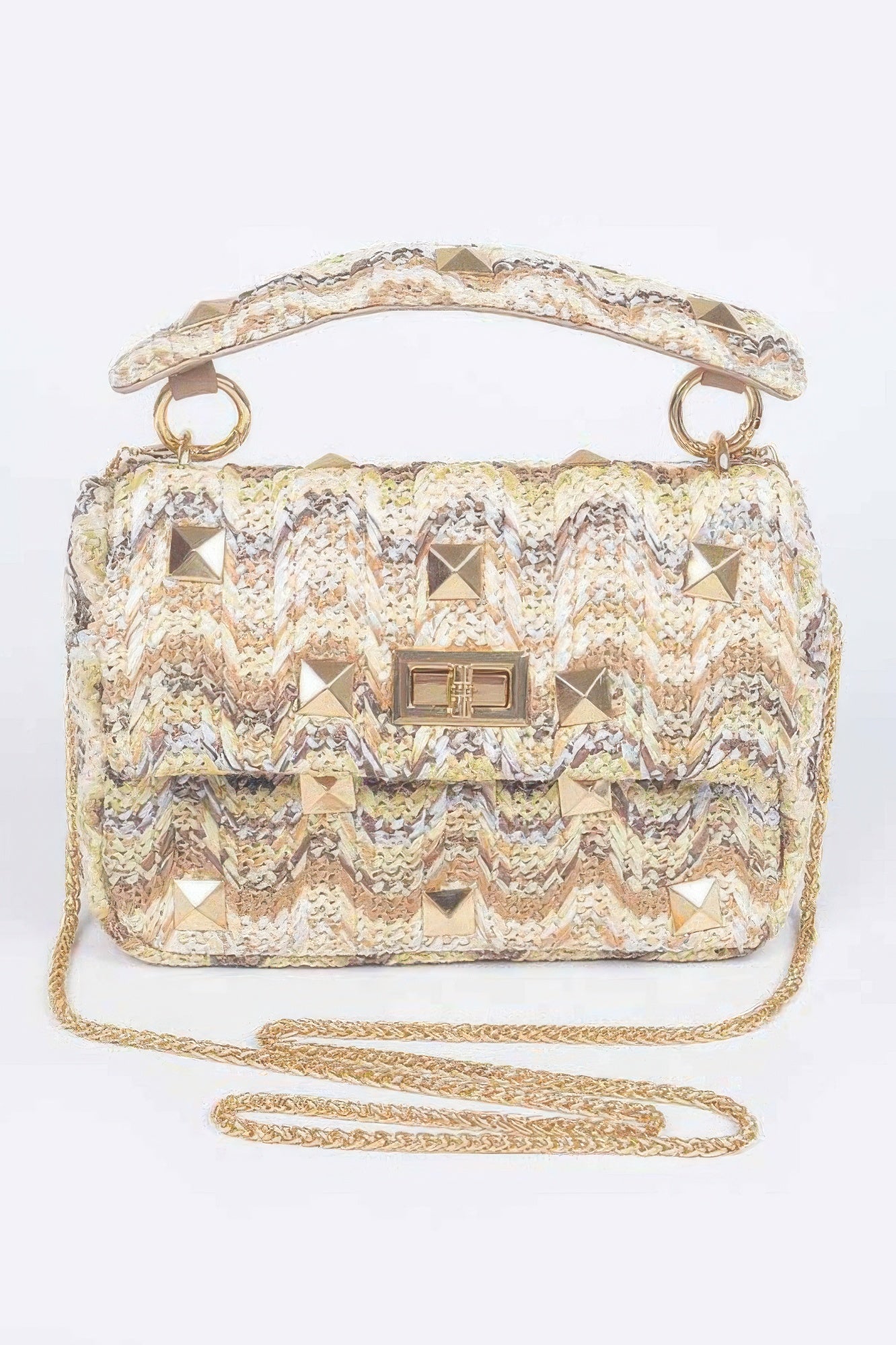 Faux Straw Flap Top Handle Bag