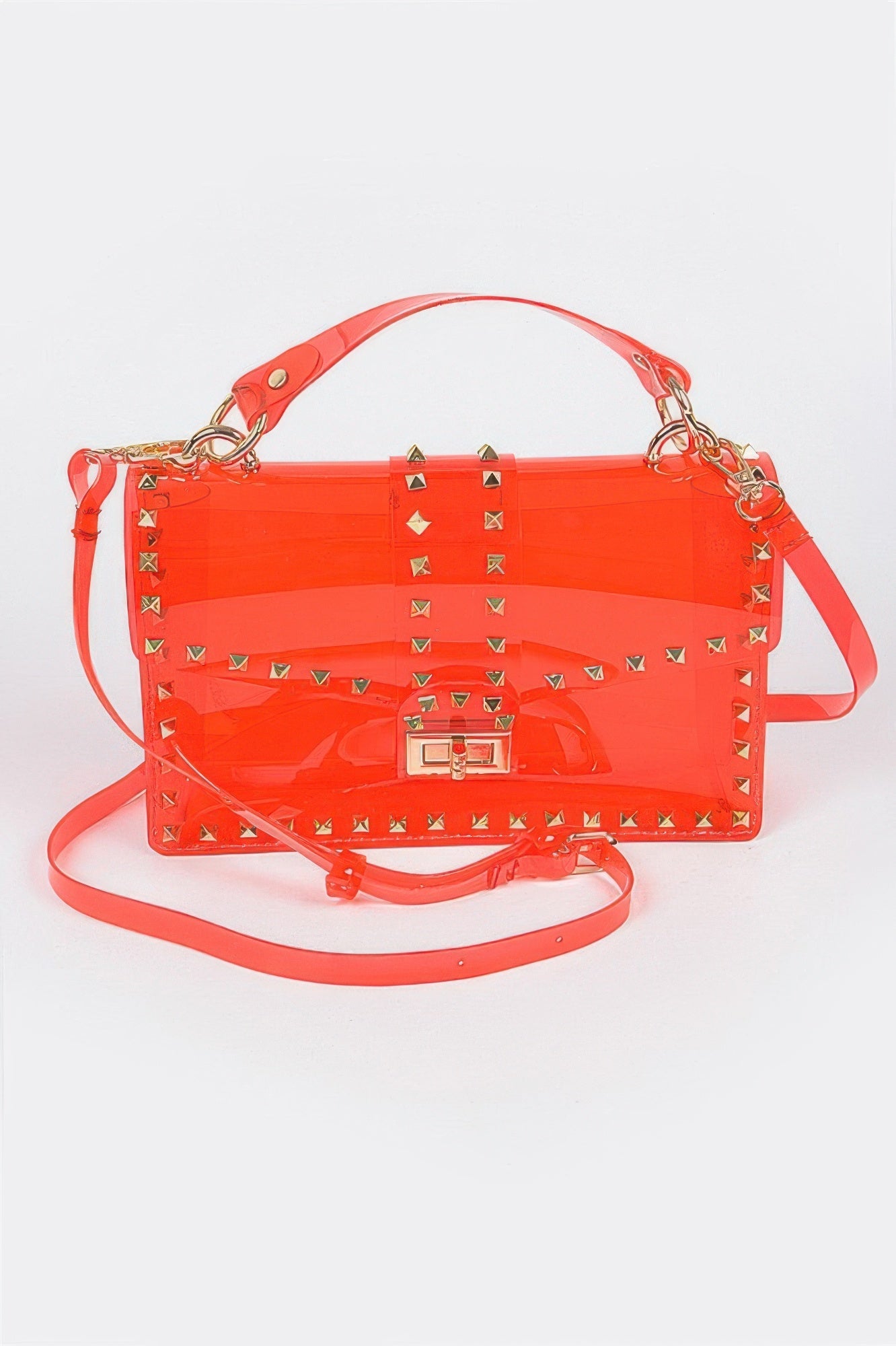 Studded Colorful Transparent Clutch