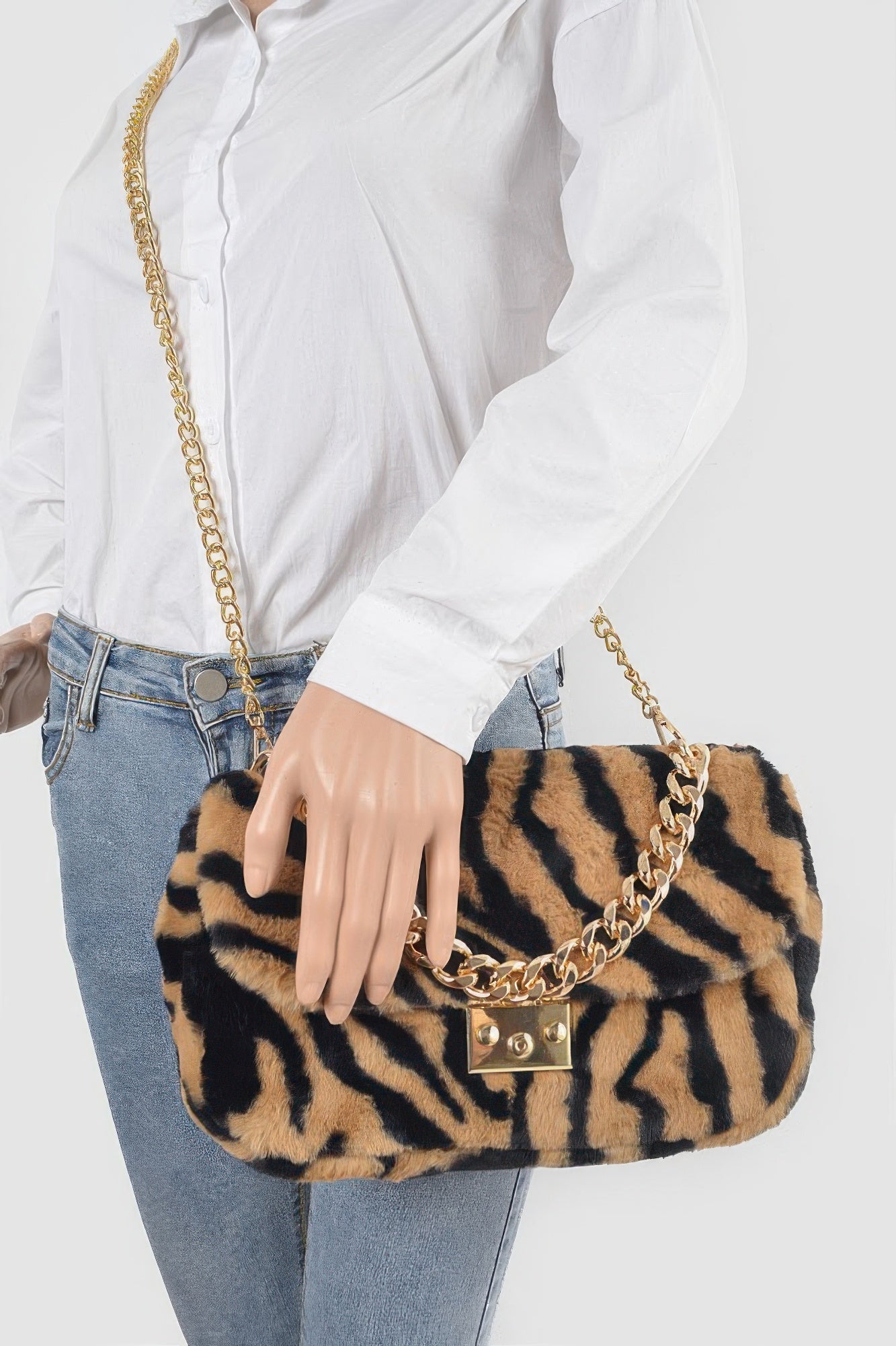 Faux Zebra Fur Shoulder Bag