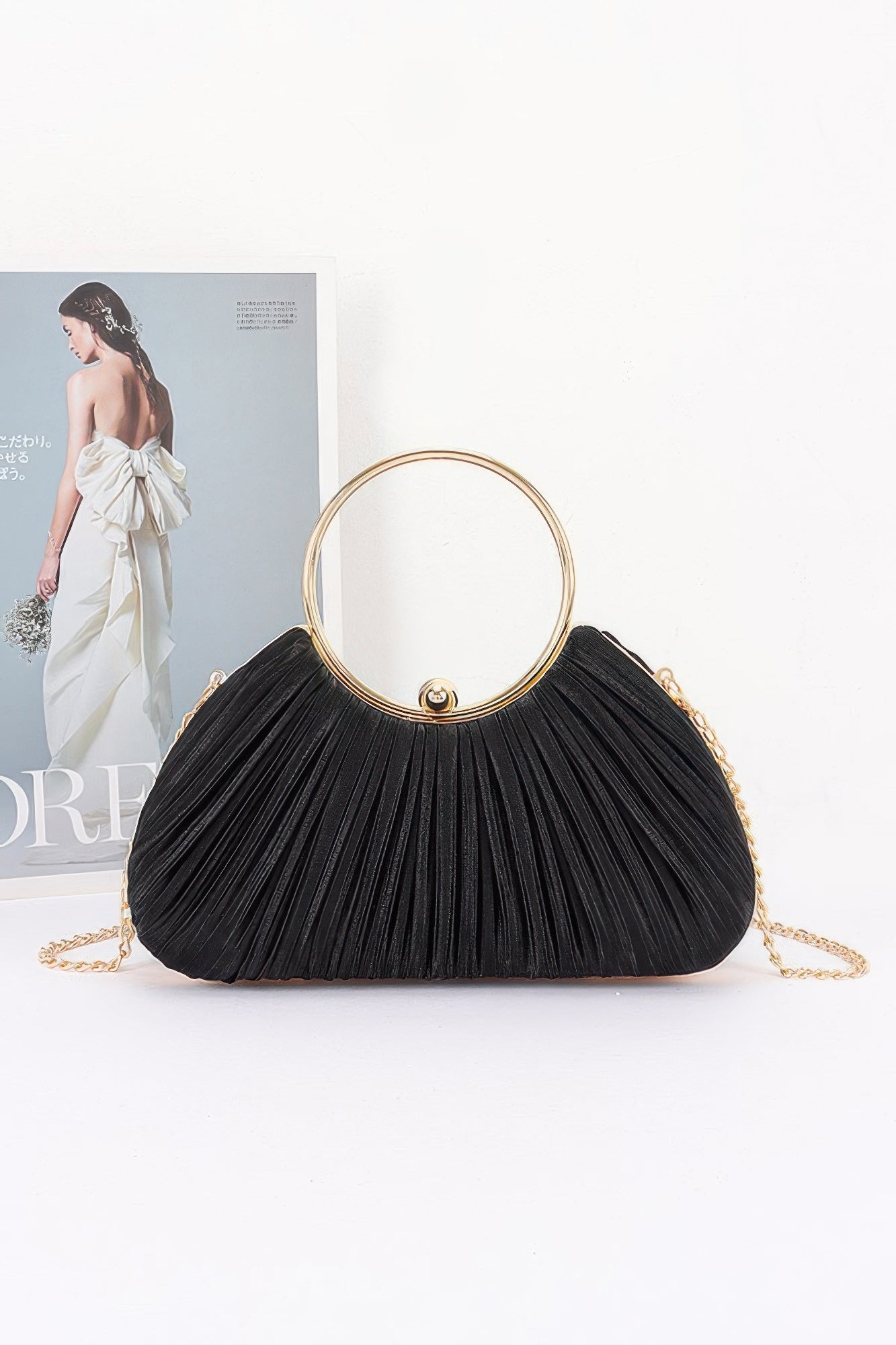Pleated Fan Clutch Handbag with Chain Strap