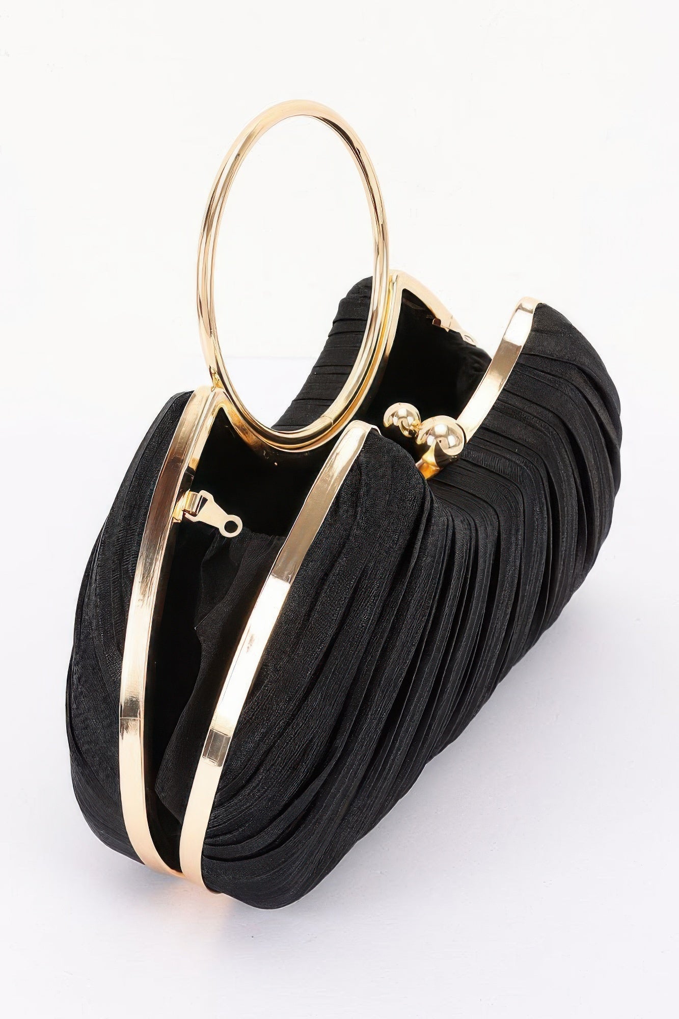 Pleated Fan Clutch Handbag with Chain Strap