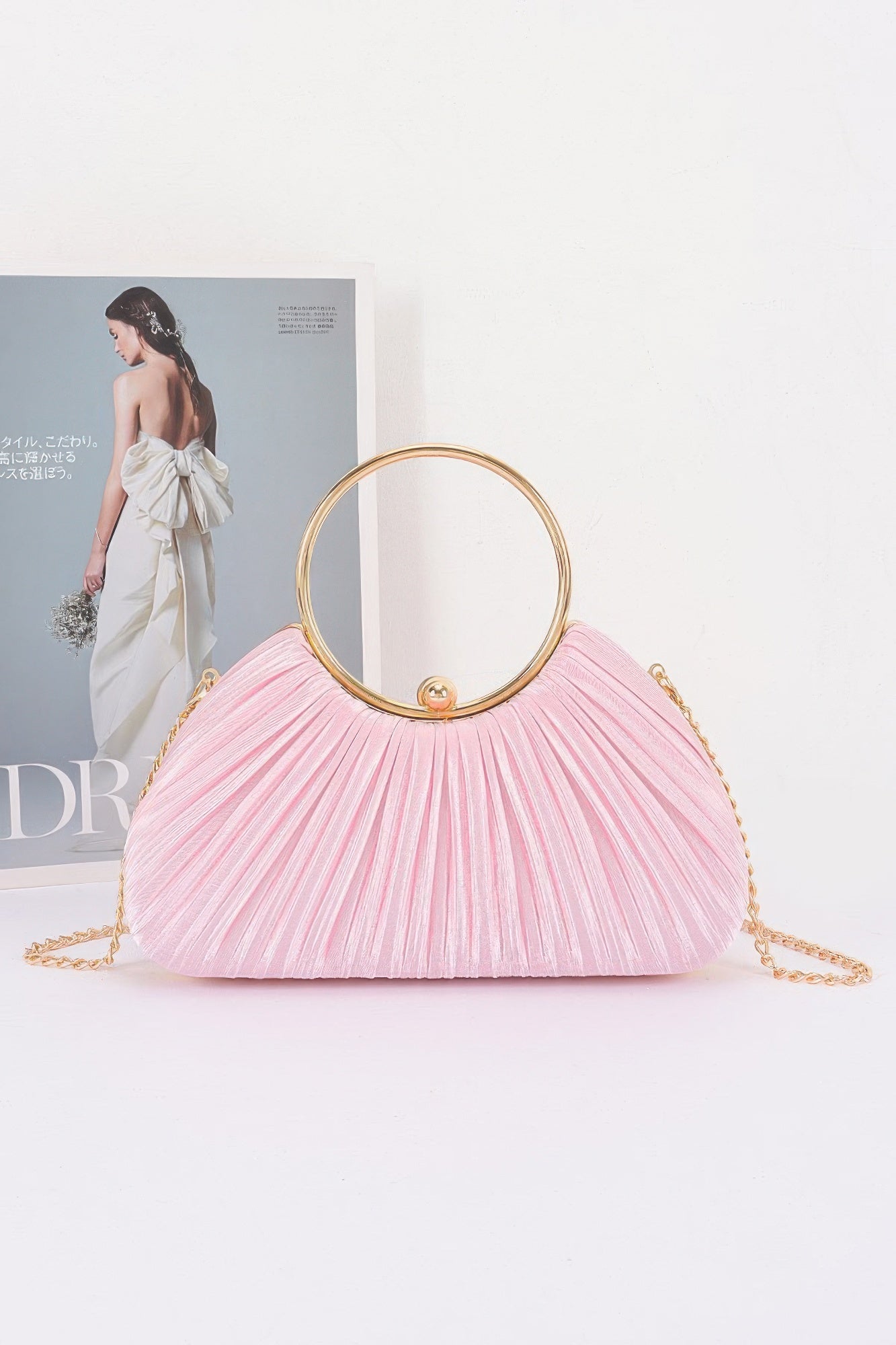 Pleated Fan Clutch Handbag with Chain Strap
