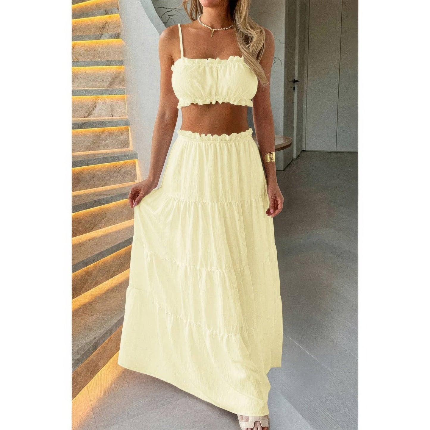 Two Pieces Sleeveless Tank Top And Maxi Skirt Set