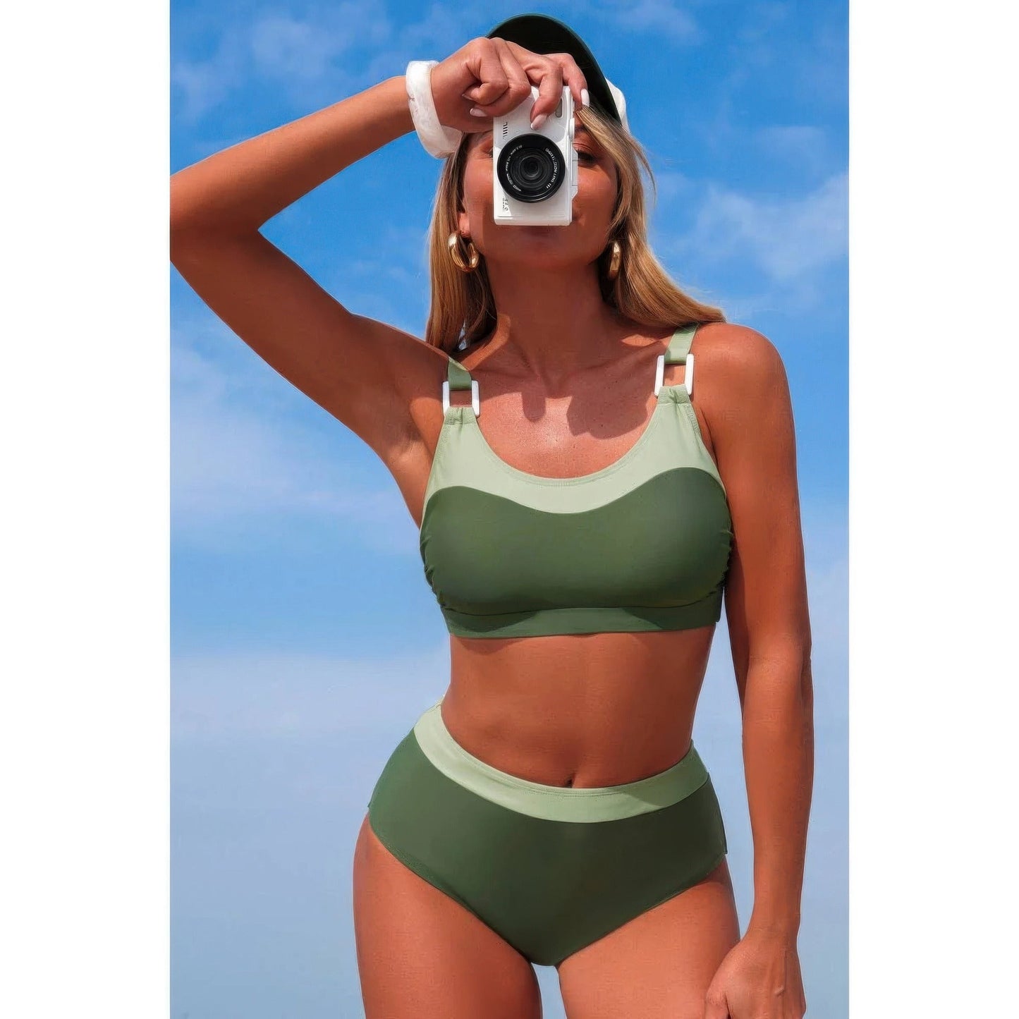 Two Piece Colorblock Sleeveless Back Knot Bikini