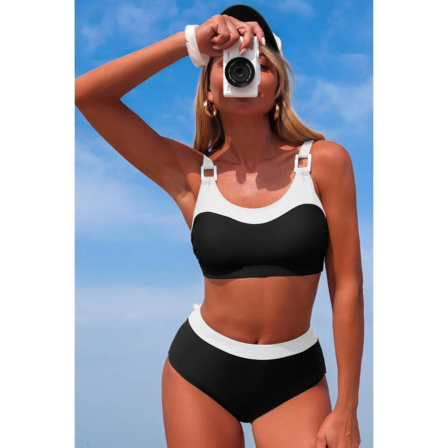 Two Piece Colorblock Sleeveless Back Knot Bikini
