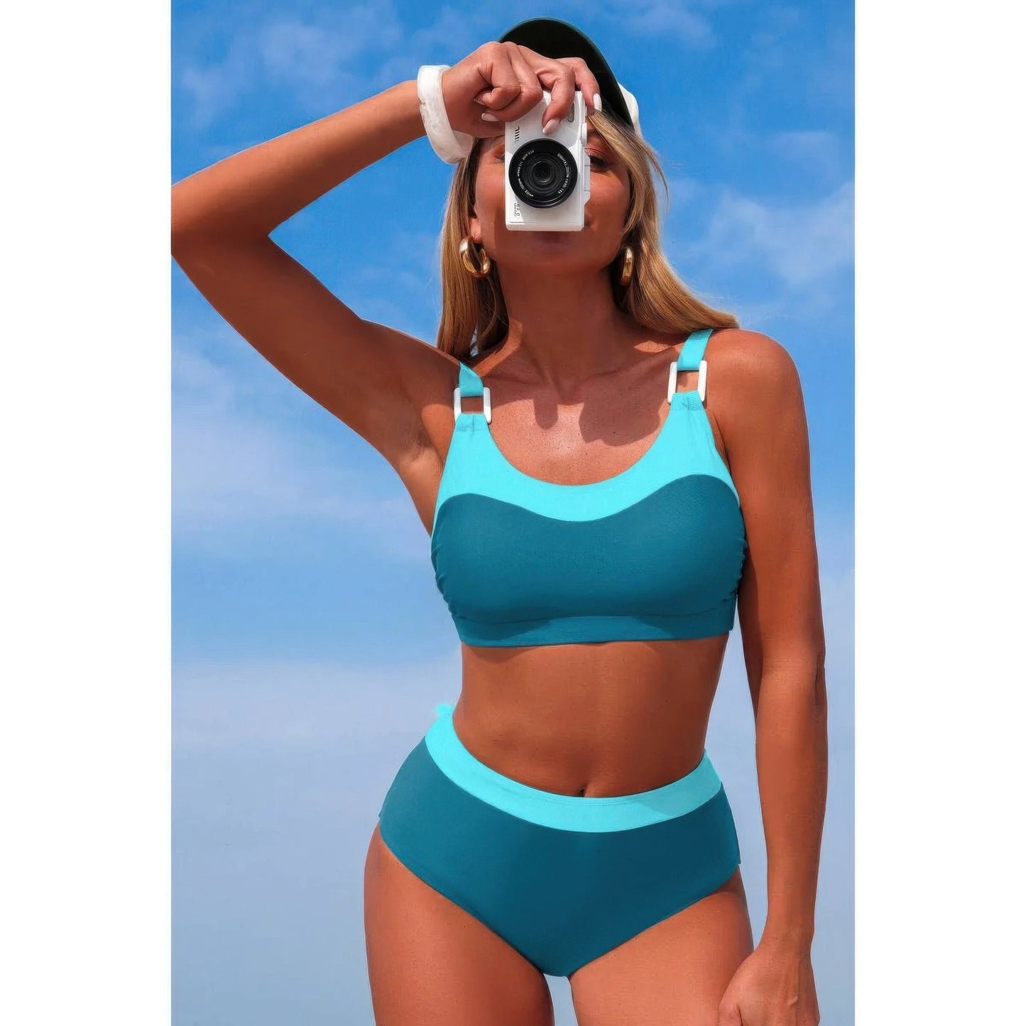 Two Piece Colorblock Sleeveless Back Knot Bikini