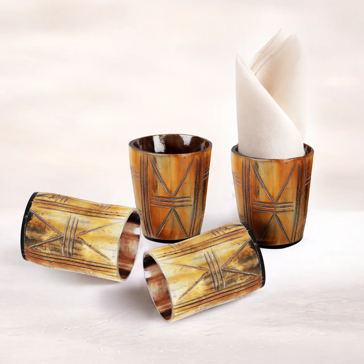 Whiskey Shot Cups Set Crossroad Pattern Real Ox Horn 6.5 oz, Pack 4, 8 & 12