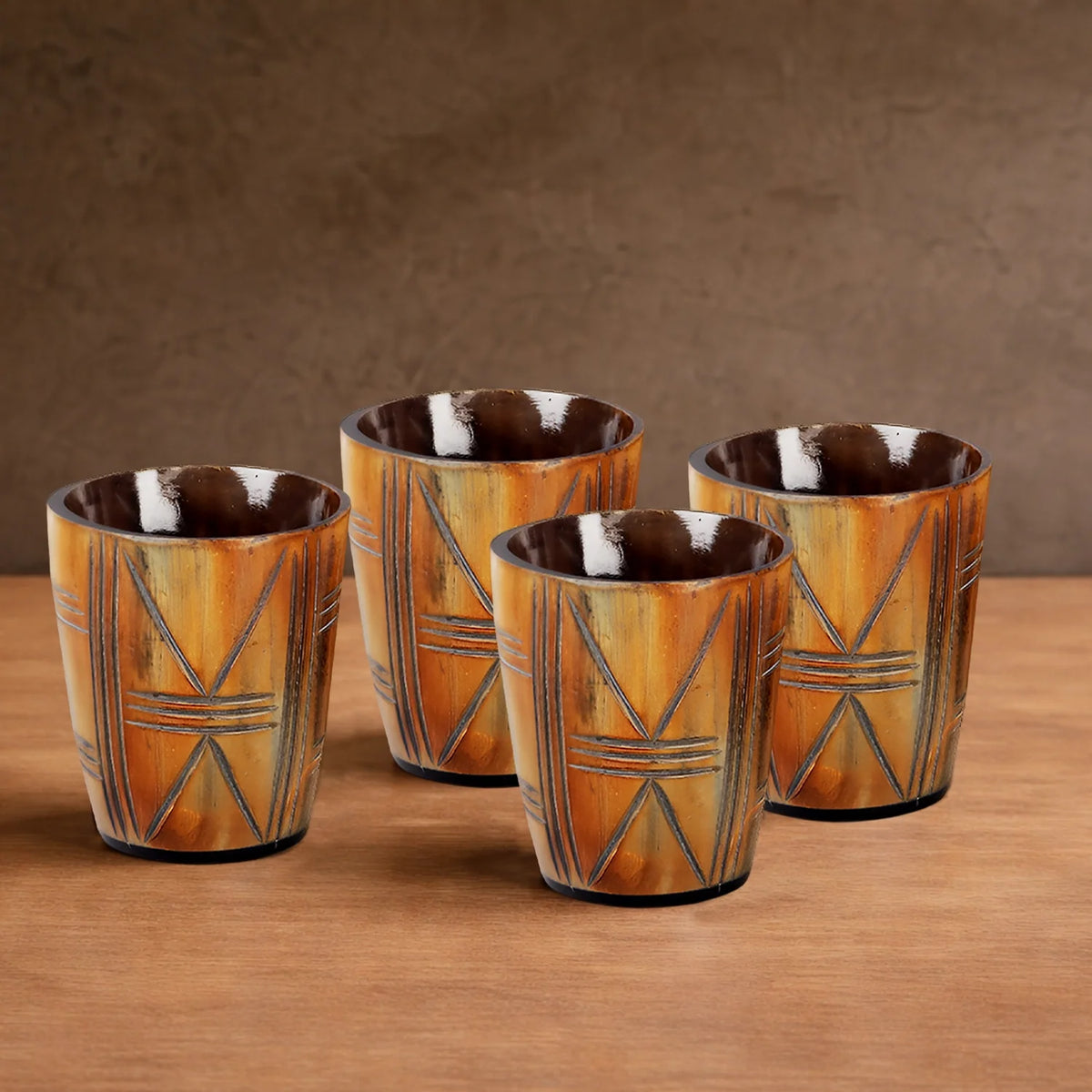 Whiskey Shot Cups Set Crossroad Pattern Real Ox Horn 6.5 oz, Pack 4, 8 & 12
