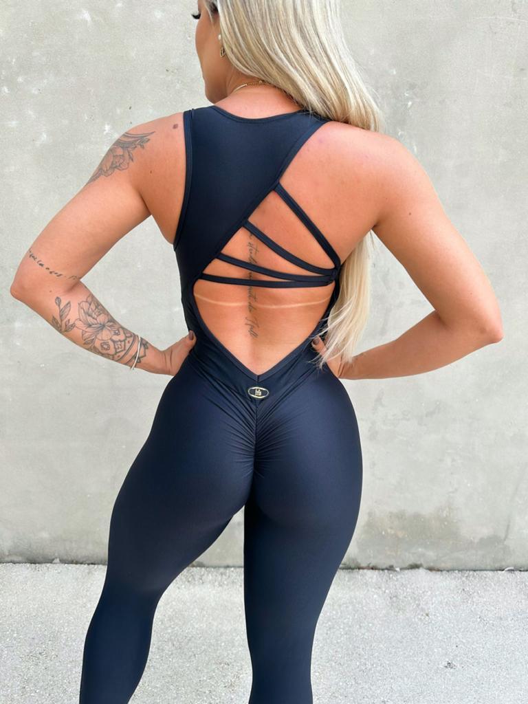 Scrunch Booty Wave Jumpsuit with Back Rings | Black