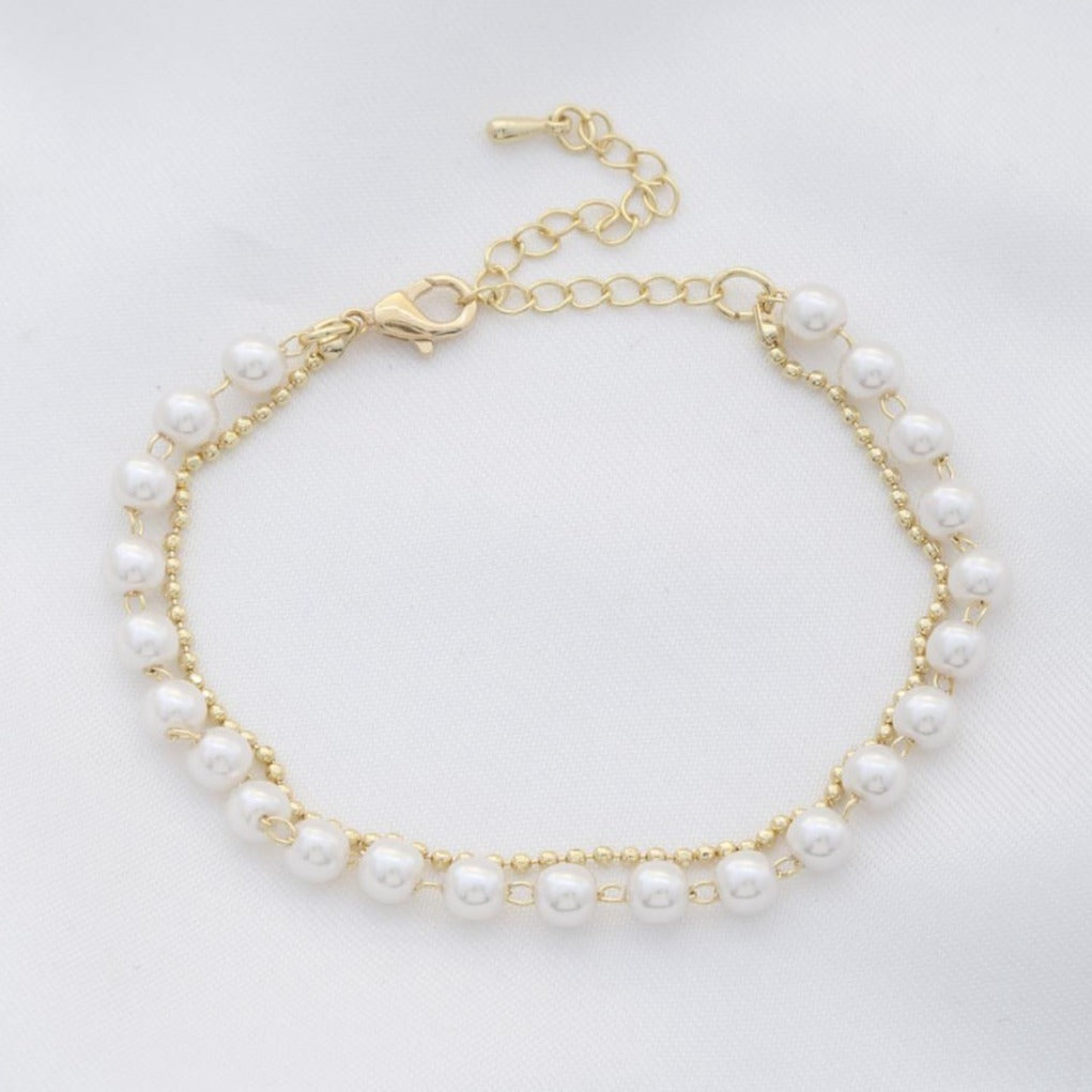 Sodajo Pearl Bead Bracelet – White & Gold