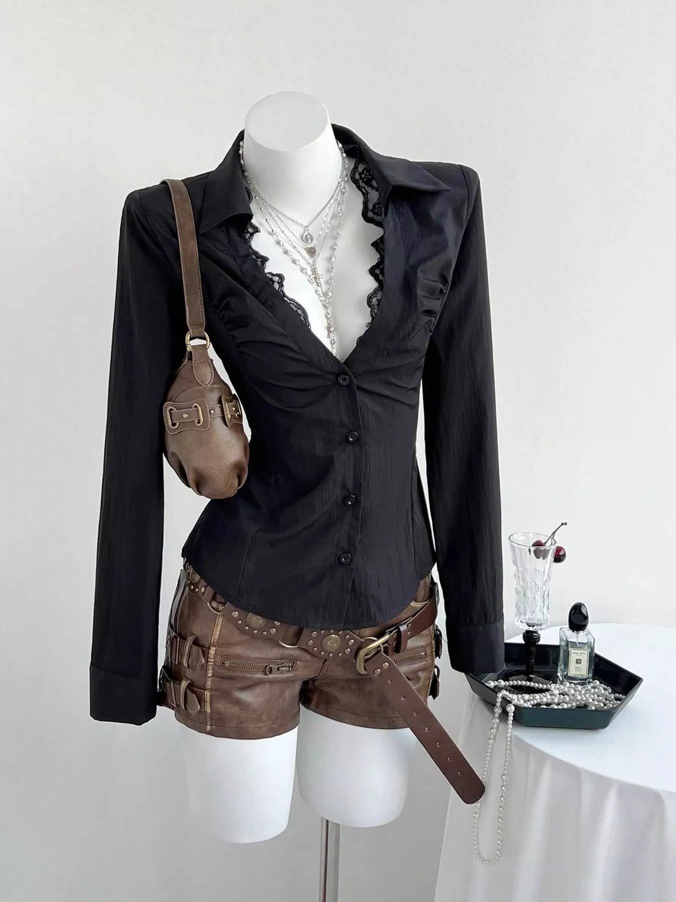 Lace Trim Slim Fit Shirt