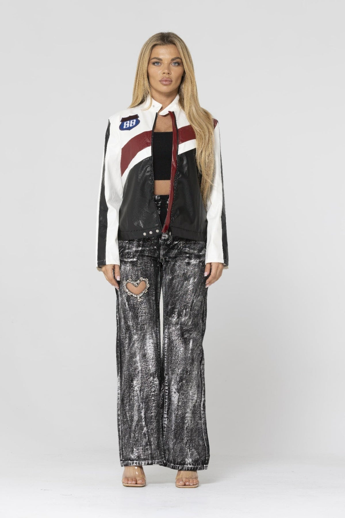 Color Block PU Leather Jacket