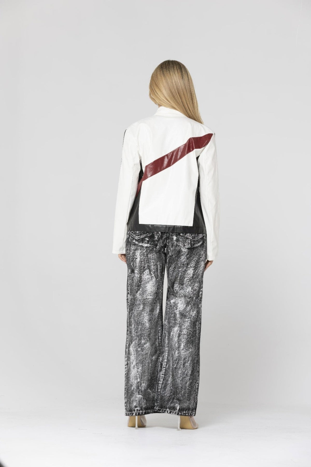 Color Block PU Leather Jacket