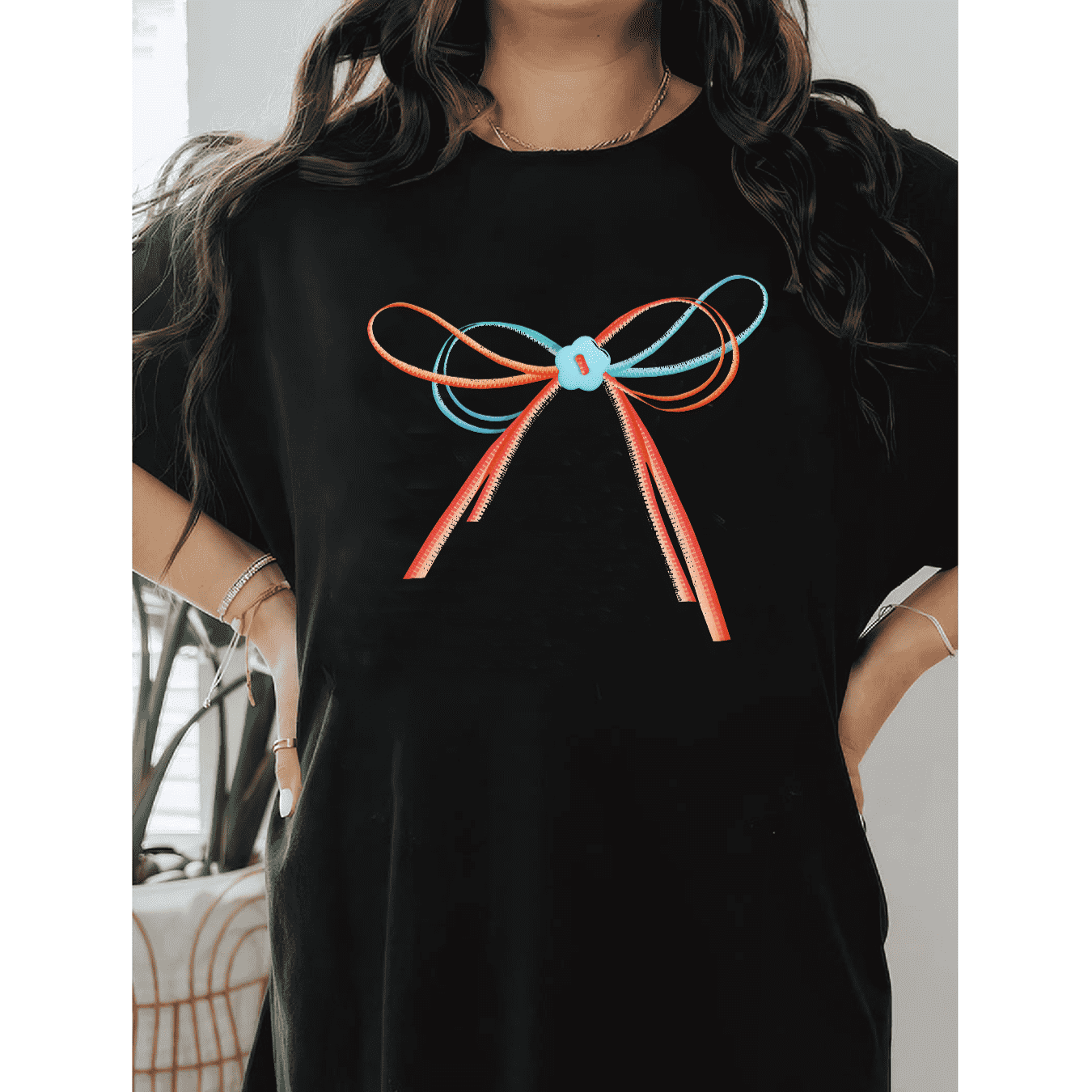 Casual Women's Cotton T-Shirt with Bow Detail - Trendy and Comfortable for Every Season