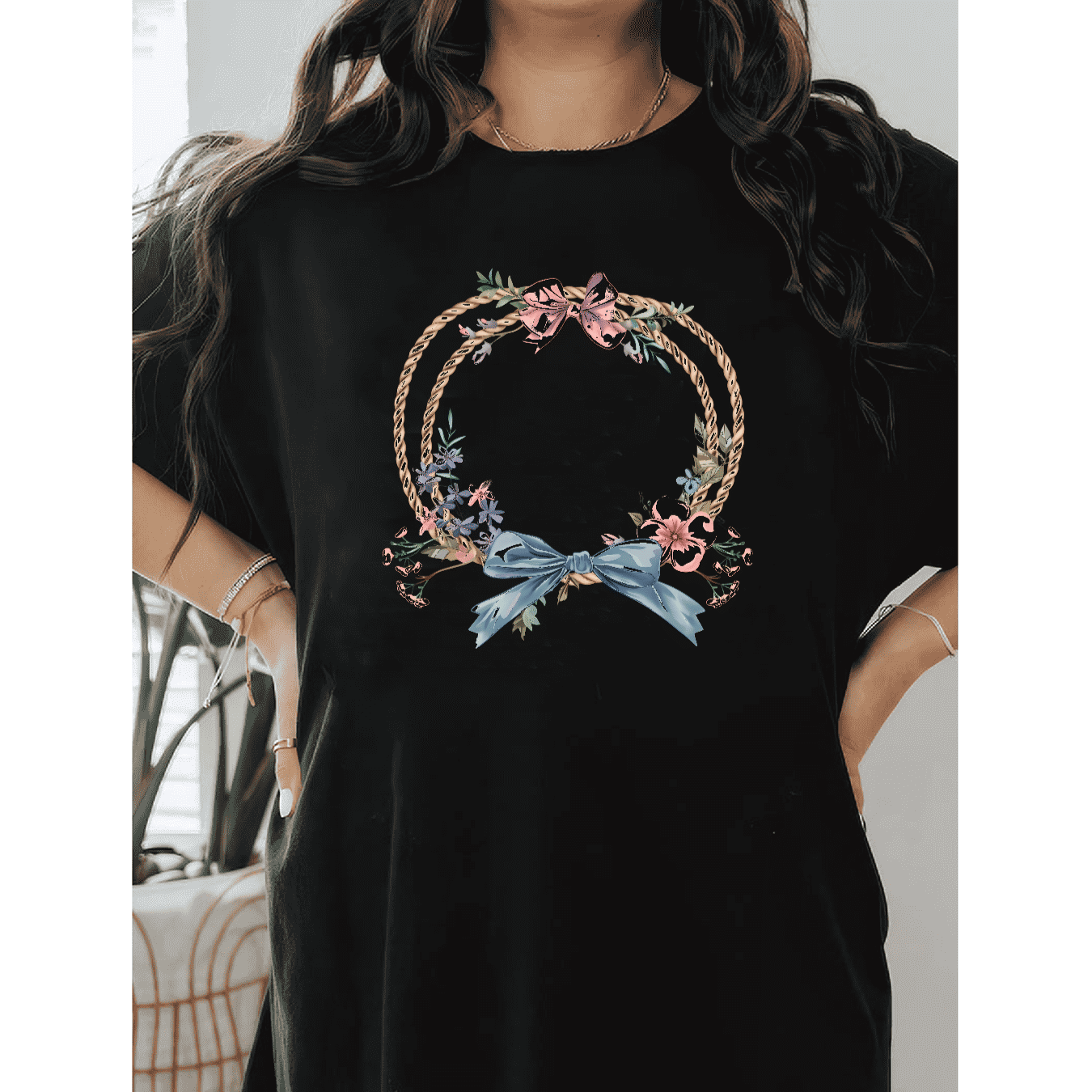 Casual Women's Cotton T-Shirt with Bow Detail - Trendy and Comfortable for Every Season
