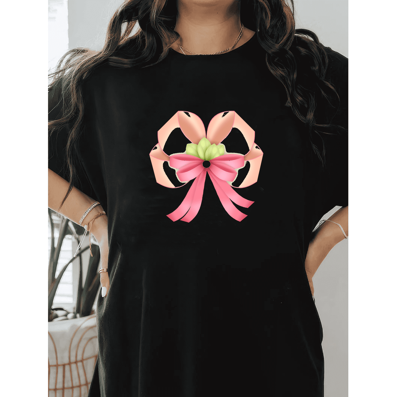 Casual Women's Cotton T-Shirt with Bow Detail - Trendy and Comfortable for Every Season