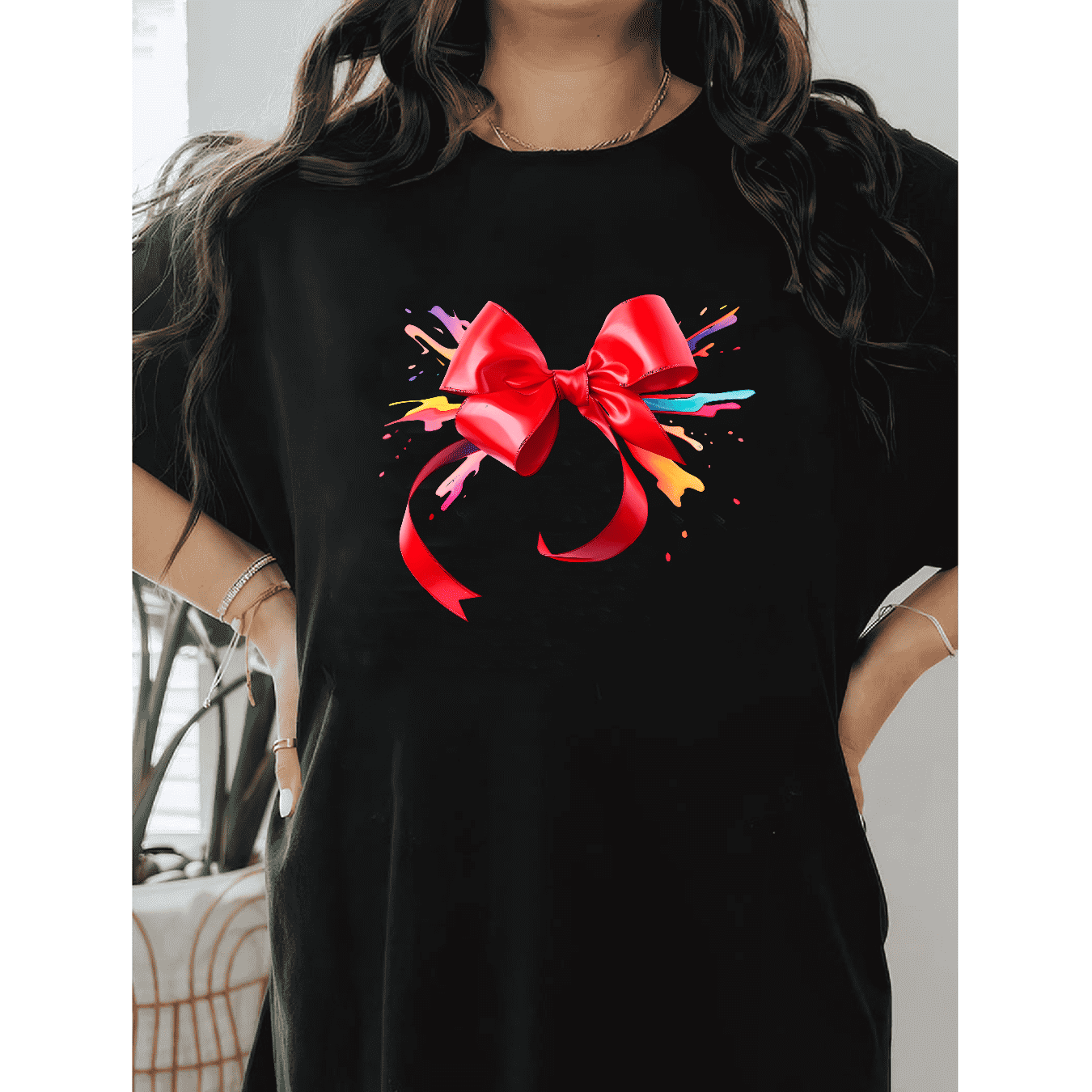 Casual Women's Cotton T-Shirt with Bow Detail - Trendy and Comfortable for Every Season