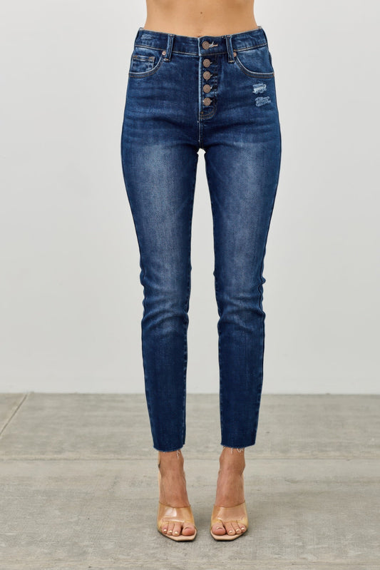 High Rise Ankle Skinny Jeans With Button Fly