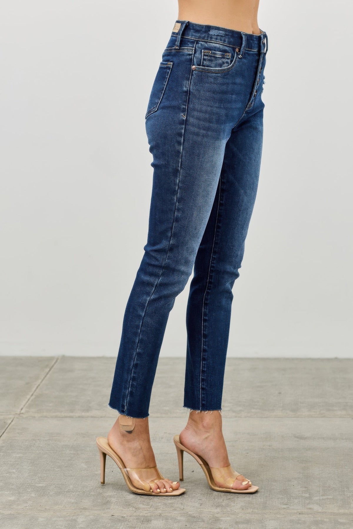 High Rise Ankle Skinny Jeans With Button Fly