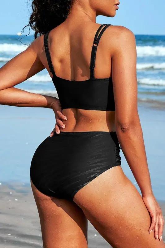 Bikini Set Bikini - Ruched V Neck - Two-Piece Swimwear