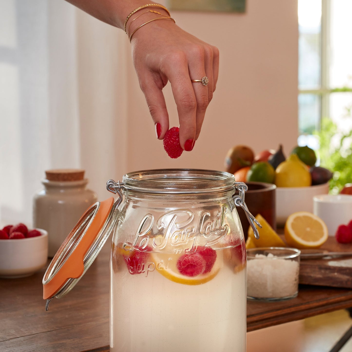 Le Parfait Super Jars, French Glass Canning Jars with Stainless Wire-Bail Clamp Lid