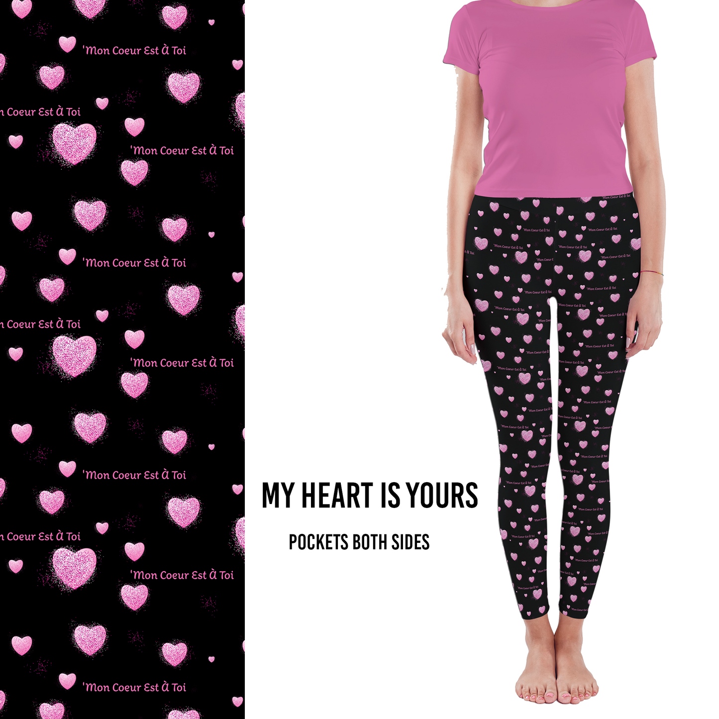 Love Heart Leggings my Heart Is Yours in French with Side Pockets -w