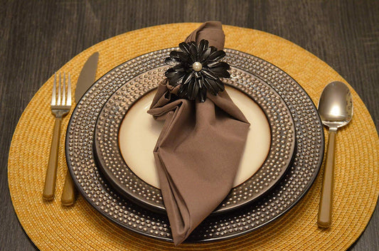 Vibhsa Black Floral Set of 4 Napkin Rings - Zenvyra Collective