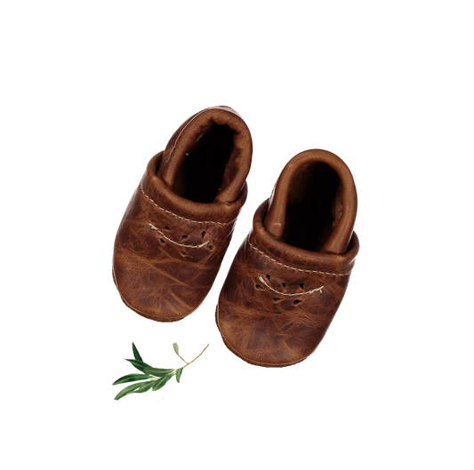The Leather Mocc - Oak | Handmade Baby & Toddler Moccasins