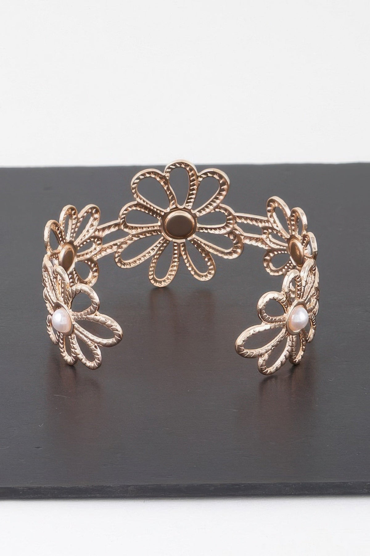 Pearled Flower Cuff Bracelet