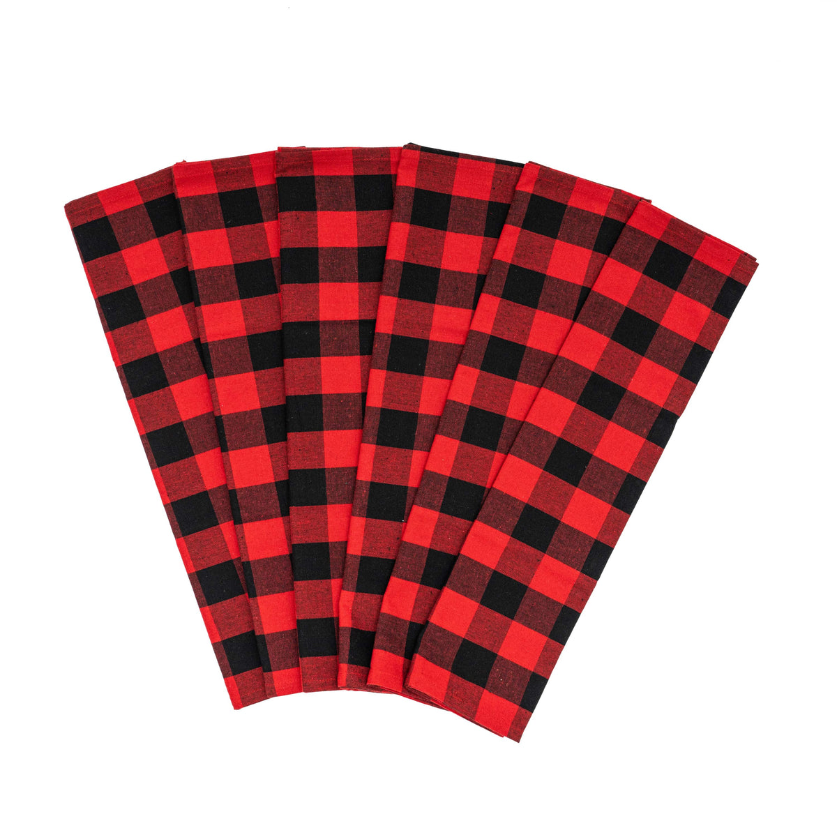 Plaid Kitchen Towels Set of 6 – 100% Organic Cotton, 20x28"