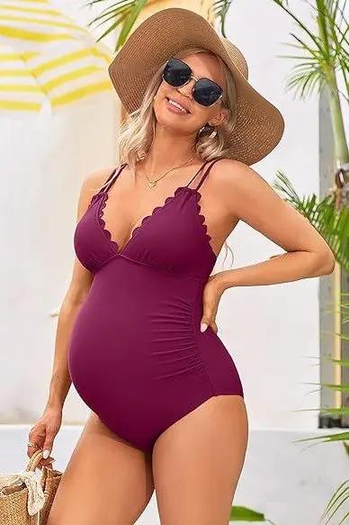Charmo Maternity Swimsuit Scallop V Neck Support